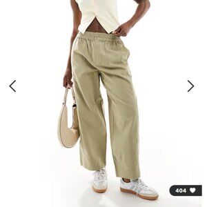 ASOS Design Laundered Barrel Leg Pull on Pants in Khaki Green